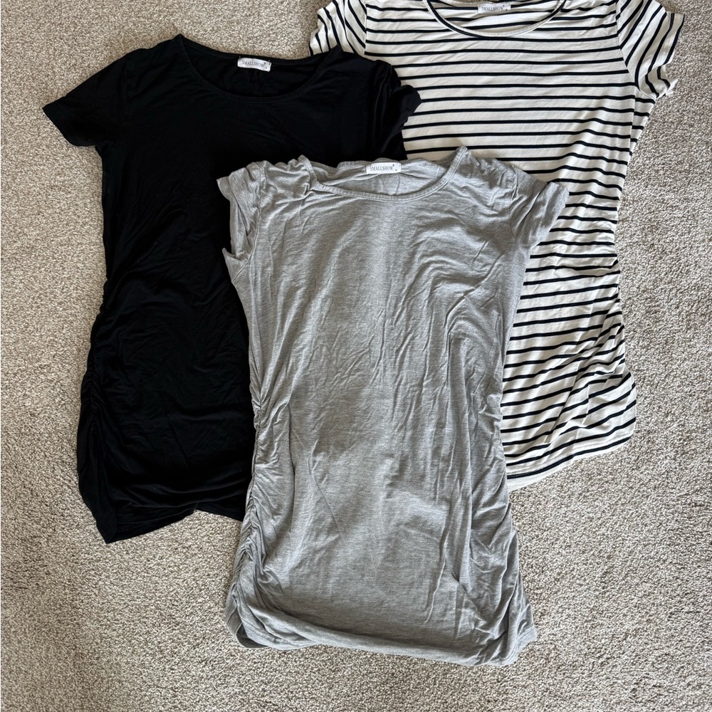 Set of 3 Short Sleeve Maternity Shirt - Black, Gray, Black/White Stripe
